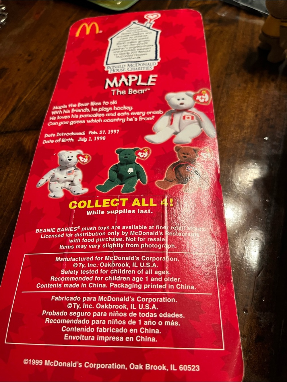 Ty White Maple the Bear Plush with Red Accents - Picture 3 of 5